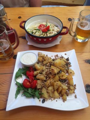 Vegan Croatian Zucchini Macaroni & Roasted Potatoes with Pine nuts & Sunflower Seeds  at Konoba Mareta in Korcula
