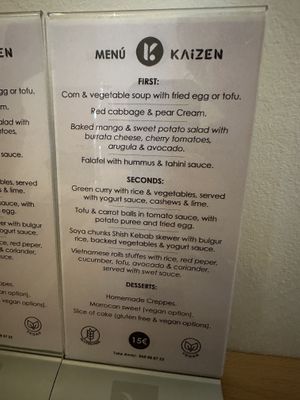 Weekly menu March 9th  at Kaizen Vegetariano in Torrevieja