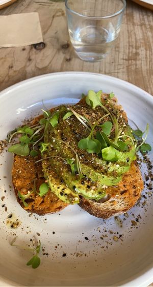 Avocado and dukkah on sourdough   at Wharf Road in Coromandel