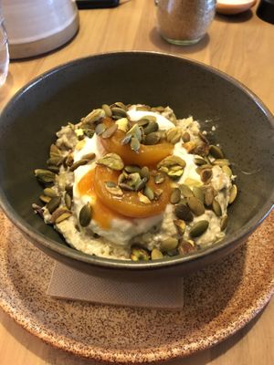 Bircher muesli w/ coconut yoghurt. V yummy!!! at Wharf Road in Coromandel