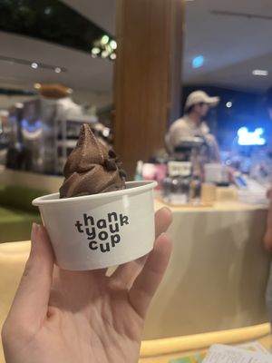 Small tub with chocolate soft serve and chocolate chips  at Thank You Cup - Siam Paragon in Bangkok