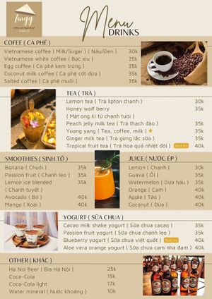 Menu drinks  at Zingg - Maybe closed in Hanoi