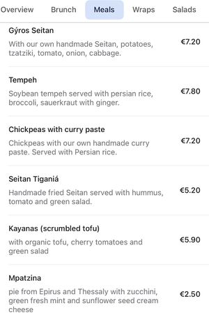 Main menu #Veganuary at Veganistan in Athens