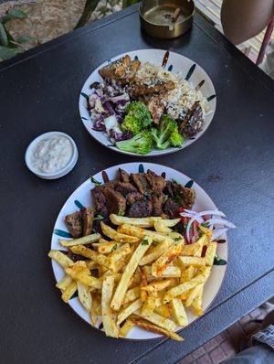 gyros meal, tempeh meal at Veganistan in Athens