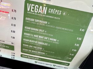 vegan menu  at Crepeaffaire - Hippodrome in London