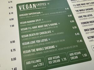 vegan menu  at Crepeaffaire - Hippodrome in London