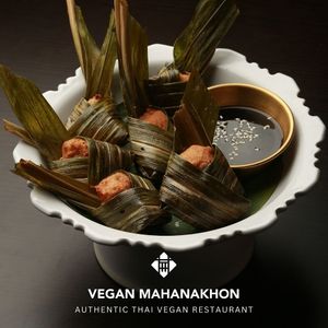 Deep-fried Vegan Pandanus Chicken at Vegan Mahanakhon in Bangkok