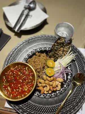 Vegan flakes with spicy calamansi sauce  #Veganuary at Vegan Mahanakhon in Bangkok