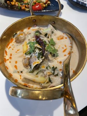 Spicy Banana blossom coconut curryy  at Vegan Mahanakhon in Bangkok