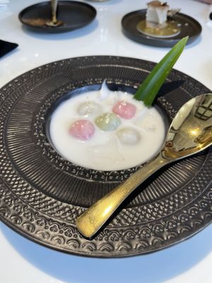 Coconut dumplings in coconut milk - I recommend it, delicious and sweet!!!  at Vegan Mahanakhon in Bangkok