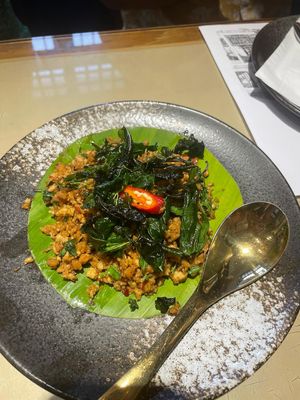 basil “beef” tofu   at Vegan Mahanakhon in Bangkok