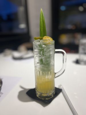 some orange drink  at Vegan Mahanakhon in Bangkok