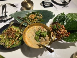 all dishes together   at Vegan Mahanakhon in Bangkok