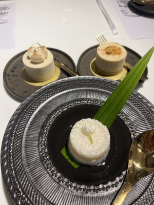desserts (the one in front has a super unique taste try it if you dare….)  at Vegan Mahanakhon in Bangkok