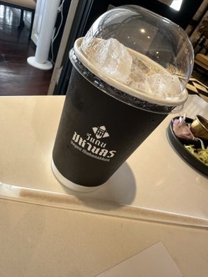 Takeaway Thai coffee - yum!  at Vegan Mahanakhon in Bangkok