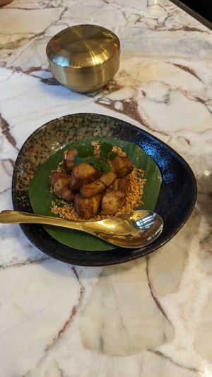 Pork belly at Vegan Mahanakhon in Bangkok