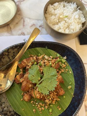 Pork belly   at Vegan Mahanakhon in Bangkok