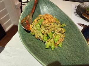 Stir-fried katuri flower with vegan shrimp paste at Vegan Mahanakhon in Bangkok