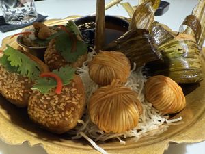 Appetizers closeup   at Vegan Mahanakhon in Bangkok