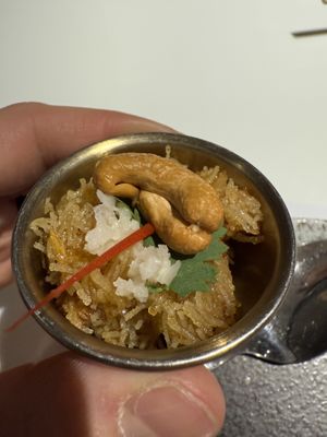 fried noodle topping at Vegan Mahanakhon in Bangkok