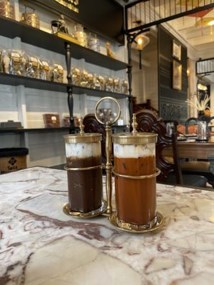 Thai iced milk coffee & tea  at Vegan Mahanakhon in Bangkok