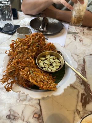 Banana blossom fritterss  at Vegan Mahanakhon in Bangkok