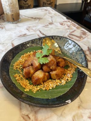 “Pork belly"  at Vegan Mahanakhon in Bangkok