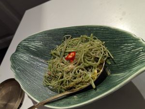 Shredded morning glory at Vegan Mahanakhon in Bangkok