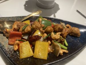 Chicken garlic stirfry  at Vegan Mahanakhon in Bangkok