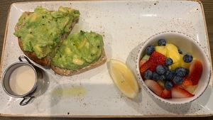 Avocado toast with fruit #Veganuary at First Watch in Winter Haven
