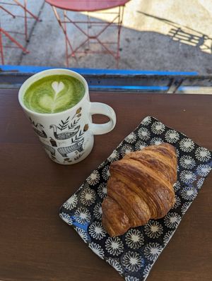 Soy matcha latte and vegan croissant #Veganuary at Ash Coffee in Atlanta