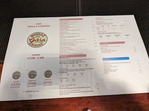 Menu at Gaia Masala & Burger in Denver