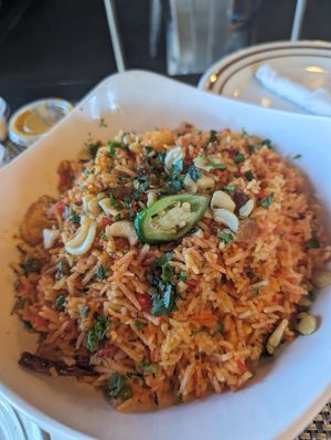 Tofu biryani at Gaia Masala & Burger in Denver
