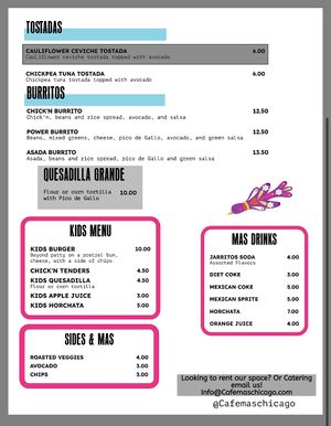 100 percent vegan menu page 3  at Café Mas in Chicago