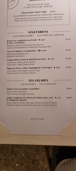Vegan and veggie selection (main courses) at Chère Amie in Strasbourg