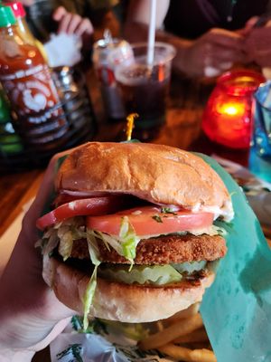 Vegan fried chicken sandwich at Tim's Tavern in Seattle