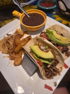 Impossible tacos with black beans and yuca at Fresh Guacamole Tequila & Bar in Ormond Beach