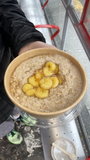 Coconut milk porridge with caramelised banana only £2!!!  at The Green Goose in Glasgow