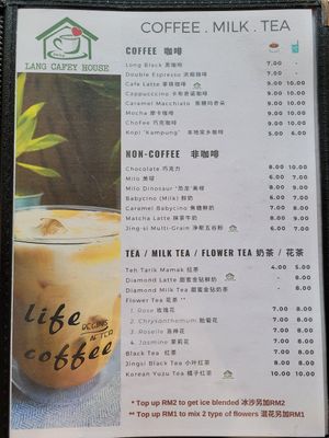 menu at Lang Cafey House in Langkawi