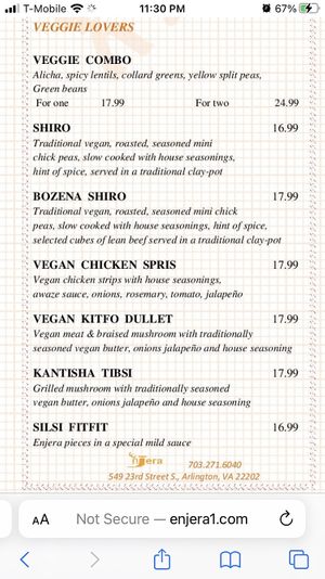 Veggie options  at Enjera in Arlington