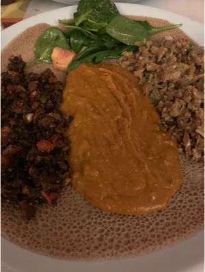 Vegan/veggie sampler they were out of the vegan chicken strips so I substituted at Enjera in Arlington