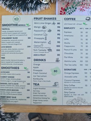 Menu at Cactus  in Koh Tao