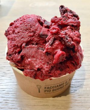 Blackberry, black mulberry and dark chocolate ice cream at Gelateria La Romana in Dubai