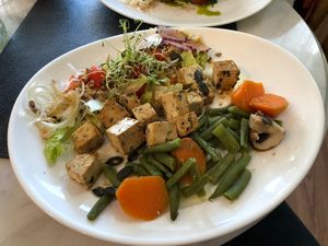 Tofu herb dish with vegetables   at Ah! La Belle Histoire in Concarneau