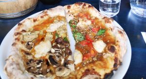 4 seasons & Rita (half/half) at Meow Pizzeria Verde in Innsbruck