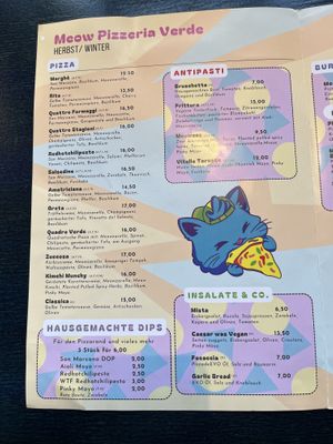 Winter menu  at Meow Pizzeria Verde in Innsbruck