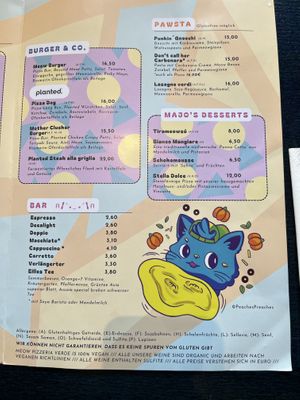 Winter menu  at Meow Pizzeria Verde in Innsbruck