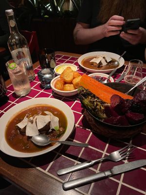 Roasted vegetables and stew at Decimo in London