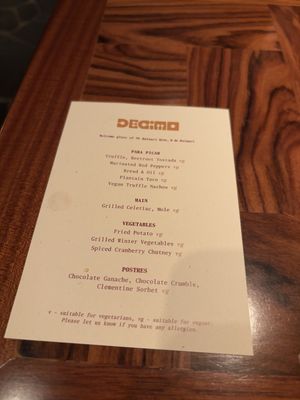 menu  at Decimo in London