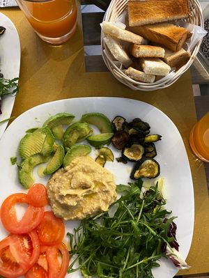 Vegan continental breakfast option. Comes with a fruit juice.  at Think Farmer in Rome